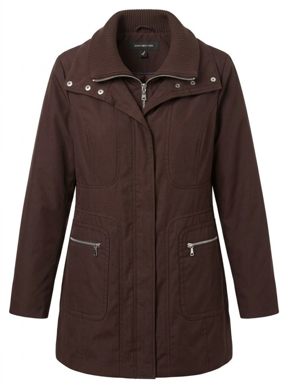 Jones New York Women’s Chocolate Brown Insulated Utility Coat Knit Collar